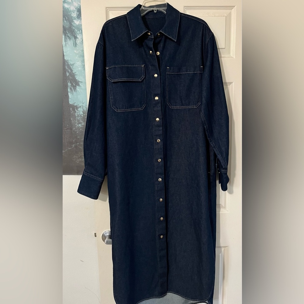 Goldsign Dark Indigo Denim Shirt Dress - Picture 3 of 11